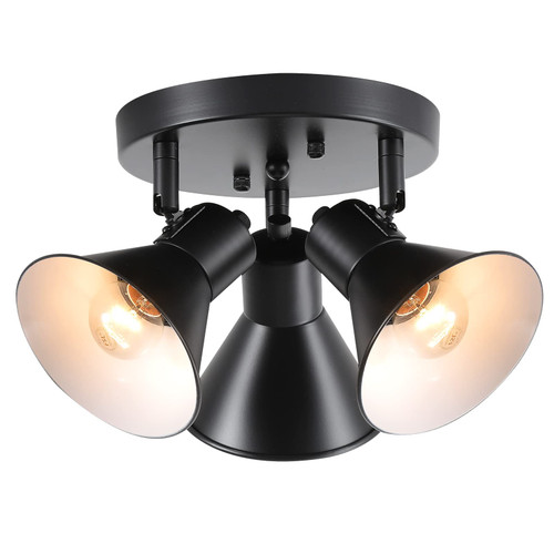 XHSESA EUL Multi-Directional Ceiling Spot Light,3-Light Industrial Track Lighting,Adjustable Round Track Lighting,Industrial Semi Flush Mount Ceiling Light Fixtures for Bedroom Hallway Matte Black