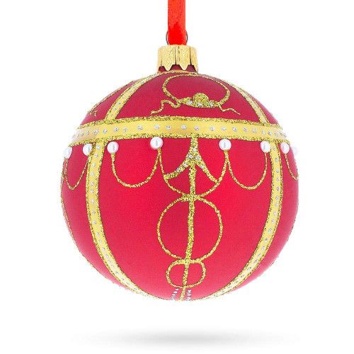 1895 Rosebud Royal Egg Red Glass Ball Christmas Ornament 3.25 Inches