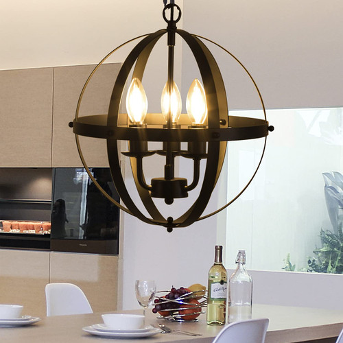 DuMaiWay Vintage Pendant Hanging Light, Farmhouse Rustic Pendant Light 3 Light Adjustable Hanging Industrial Spherical Metal Shade for Dining Room, Kitchen, Living Room, E12 Base Black DuMaiWay Vintage Pendant Hanging Light, Farmhouse Rustic Pendant Light 3 Light Adjustable Hanging Industrial Spherical Metal Shade for Dining Room, Kitchen, Living Room, E12 Base Black