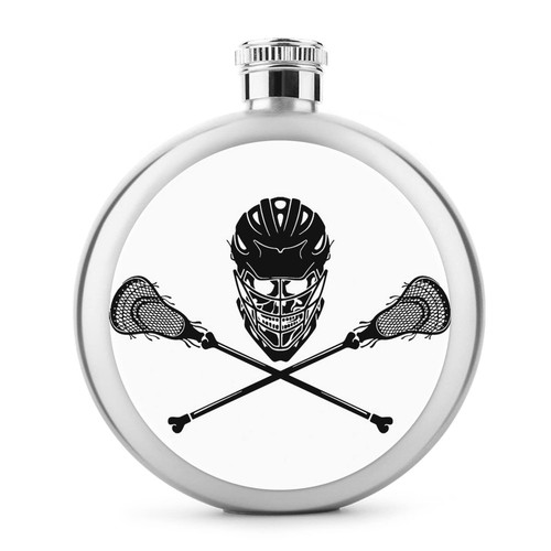 Black Lacrosse Stainless Steel Liquor Hip Flask 5OZ For Wine Drink Round Pocket Portable Funny Print