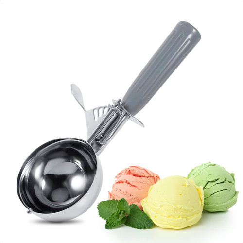 Stainless Steel Ice Cream Scoop with Trigger - #8 Disher Scoops for Food Cookie Dough Scoop Portion Control Measuring Food Scoop 3.7 Oz Grey Handle Ice Cream Scooper for Cooking Cookie Scoop Reluen