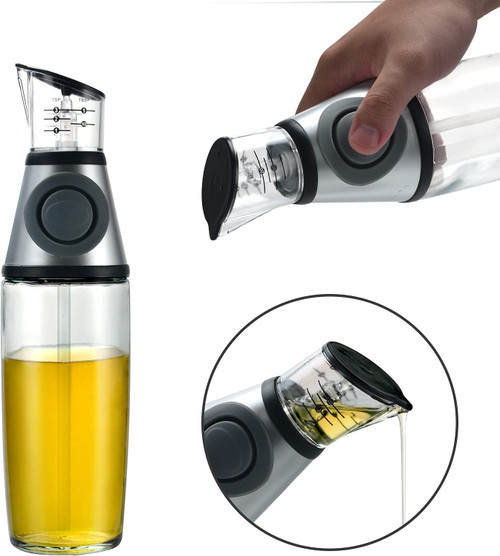 ANDRSAN Olive Oil Dispenser Bottle for Kitchen with Measuring Top, Cooking Oil and Vinegar Pump Bottle Dispenser, Olive Oil Glass Bottle for Salad or BBQ, 17 oz/500 ml