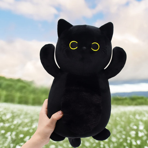 JIAJEGTGT Black Cat Stuffed Animal Toy, Cute Black Cat Plush Pillow, Soft Cat Stuffed Plushies Doll, Stuffed Kawaii Home Decorations, Home Decoration Gift for Boys Girls Kids