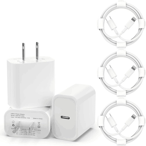 3 Pack iPhone 14 13 Fast Charger [MFi Certified], 20W PD USB C Wall Charger Adapter with 3 Pack 6FT Type C to Lightning Cable Compatible with iPhone 14/13/13 Pro/12/12 Mini/Pro/Pro Max and More