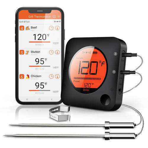 BFOUR Meat Thermometer Wireless Bluetooth, Digital Meat Thermometer with Dual Probe, Wireless Remote BBQ Thermometer for Smoker Kitchen Cooking Grill Thermometer Timer for Grilling BBQ Oven Candy BFOUR Meat Thermometer Wireless Bluetooth, Digital Meat Thermometer with Dual Probe, Wireless Remote BBQ Thermometer for Smoker Kitchen Cooking Grill Thermometer Timer for Grilling BBQ Oven Candy