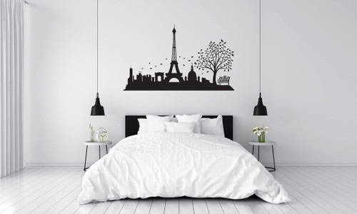 Paris City and Eiffel Tower Wall Decal - Paris Skyline Wall Art Decal - Paris Silhouette Wall Decor - Paris Fashion Romance Decoration Sticker - Wall Decal For Home bedroom decoration (Wide 20"x12" Height)