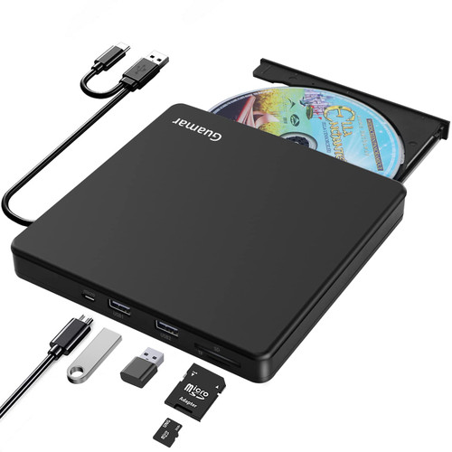 External CD/DVD Drive,USB 3.0 USB-C CD DVD +/-RW Burner DVD/CD ROM Reader Writer with SD/TF Slot & 2 USB Ports,Portable Optical Disk Drive DVD Player for Laptop Mac PC Windows 11 MacBook Pro Air