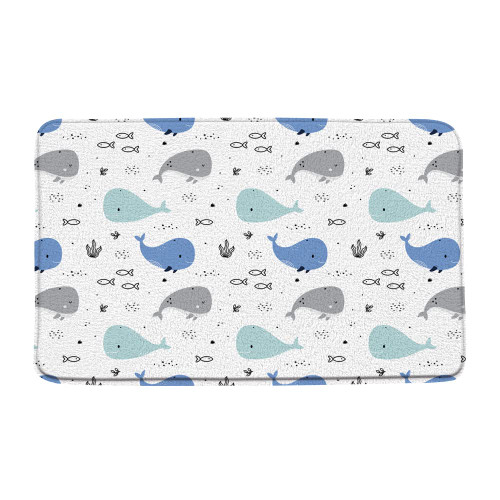 Cartoon Whale Bath Mat Cute Sea Animal Abstract Blue Gray Fish Coral Seaweed Ocean Theme Funny Boys Girls Bathroom Microfiber Memory Foam Bathroom Rug Doormat Kitchen Toilet Floor Rug