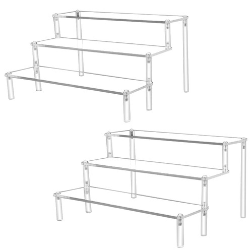 Panxile Acrylic Riser, 2 Pack Acrylic Display Clear Display Risers Stand Shelf 3 Tier Display Figures Organizer Cupcake Cosmetic Perfume Stand Dessert Tabletop