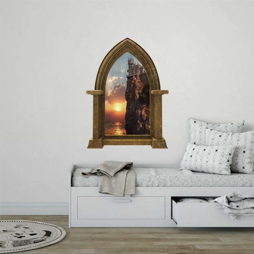 Castle Scape Cliffs Edge at Sea Sunset Wall Decal Instant View Sticker Mural Medieval Fantasy Fictonal Fairy Tale Decor Kids Room Wall Mural wall art Removable Vinyl decals For Playroom,28'' ae423 Castle Scape Cliffs Edge at Sea Sunset Wall Decal Instant View Sticker Mural Medieval Fantasy Fictonal Fairy Tale Decor Kids Room Wall Mural wall art Removable Vinyl decals For Playroom,28'' ae423