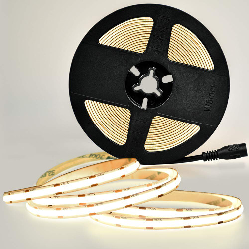 COB LED Strip Lights, Flexible COB LED Light Strip 480LEDs/M, 5M/16.4FT DC24V 4000K CRI 90+ LED Tape Light 9W Power Supply for Home, Bedroom, Kitchen Decoration, DIY Lighting (DV 24V 5M/16.4FT)