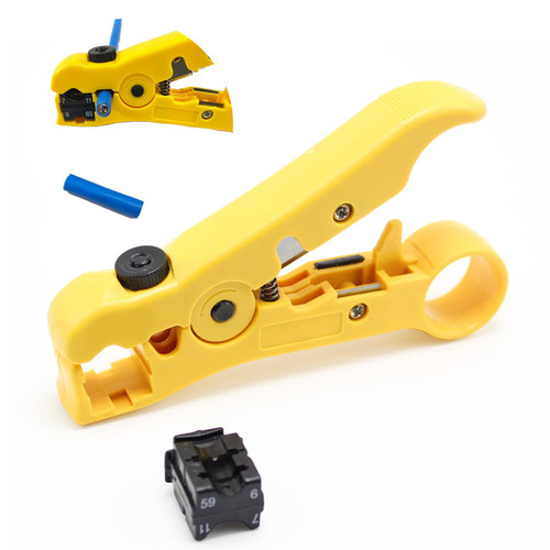 GROWORD Universal Wire Stripping and Cutting Tool for Flat or Round UTP, FTP, STP, Cat5e, Cat6, Cat6A Ethernet, RG59, RG6, RG7, RG11 Coax Cable, Adjustable Blade Depth
