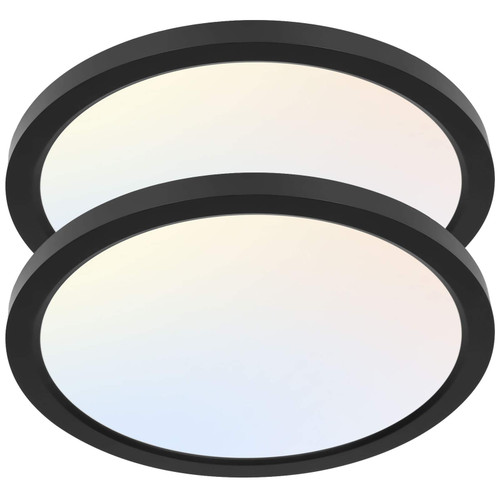 hykolity 2 Pack 13 Inch Selectable CCT LED Round Flat Panel Light, 24W 2400lm, 3000K/4000K/5000K, Dimmable Edge-Lit Flush Mount Ceiling Light Fixture for Kitchen, Bedroom and Closet Room, Black