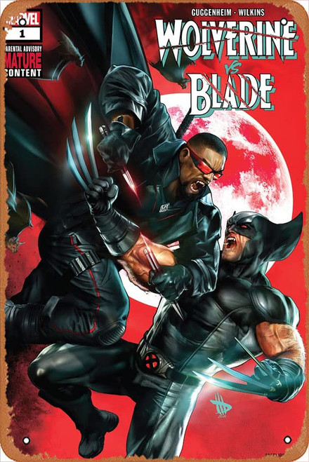 Vintage Metal Tin Sign Retro Metal Sign Wolverine vs Blade Cover Art Comic Book Poster Home Bar Pub Garage Decor Gifts Home Wall Art Decoration 8x12 INCH