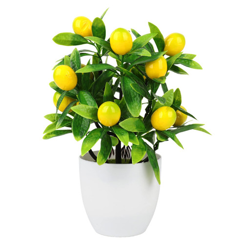 Sucpur Artificial Lemon Bonsai, 9.65inch 12 Fruit Kumquat Lemon Potted Plants Mini Potted Plant Simulation Lemon Pots Artificial Kumquat Tree Plastic Decorate Home Decorations Fake Plants Yellow