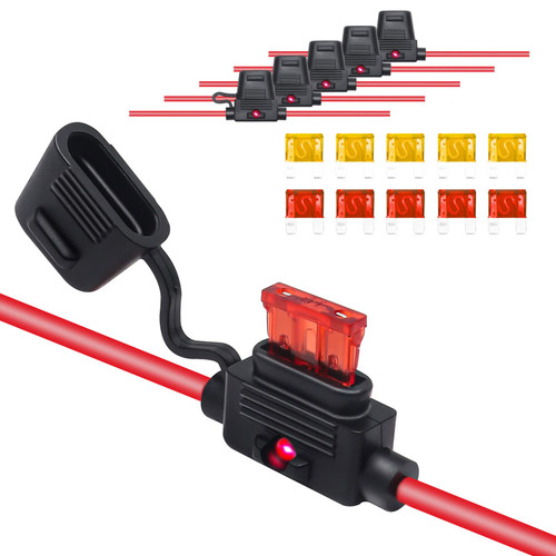 Recoil FHL16-5 5 Pack 16AWG LED Indicator ATC ATO Inline Fuse Holder with 10pcs 5A & 10A ATC ATO Fuses