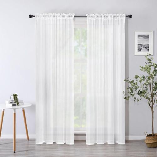 BUHUA White Sheer Curtains 84 Inches Long Rod Pocket Window Treatment Voile Panels 55" X 84" Length for Kitchen/Bedroom/Living Room Set of 2 Panels