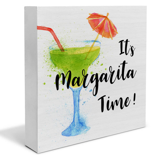 Margarita Wooden Box Sign It's Margarita Time Wood Box Sign Art Blocks Desk Decor Rustic Signs for Shelf Tabletop Wall Home Kitchen Bar Decoration 5 X 5 Inch