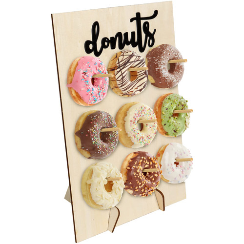 qoupln Wood Donut Wall Display Stand, Reusable Doughnuts Wall Stands Display Board Holder Wood Doughnuts Display Board Stands, Hold 9 Donuts for Party Wedding Birthday Baby Shower