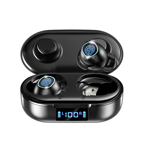 Bonweise Wireless Earbuds Bluetooth Headphones, Ear Buds Wireless Bluetooth Earbuds with Microphone,IPX7 Waterproof Headphones Sport Earbuds for Gym Running Workout,30Hrs Playtime/LED Digital (Black)