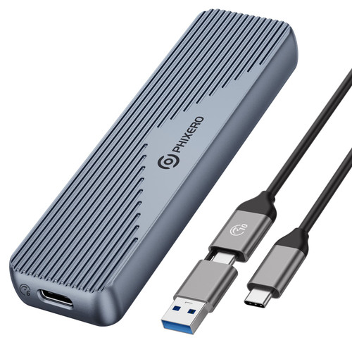 PHIXERO M.2 SATA NGFF SSD Enclosure Adapter, USB 3.1 Gen 2 6Gbps External Solid State Enclosure with UASP, Aluminum, Plug and Play, for 2280/2260/2242/2230 B-Key/B+M Key SATA SSD, UP to 4TB (Gray)