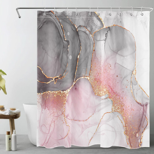 LB Grey and White Shower Curtain Decor,Pink and Black Marble Texture Modern Abstract Shower Curtain for Bathroom 60X72 inch Polyester Fabric Bathroom Decoration Bath Curtains Hooks Included LB Grey and White Shower Curtain Decor,Pink and Black Marble Texture Modern Abstract Shower Curtain for Bathroom 60X72 inch Polyester Fabric Bathroom Decoration Bath Curtains Hooks Included