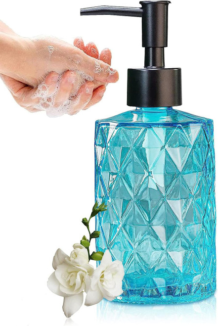 Kitchen Bathroom Dish Soap Dispenser, 12 Oz Glass Refillable Liquid Hand Soap Dispenser with Plastic Pump, Lotion Soap Dispenser Bottle, for Hand Soap, Soap, Lotion
