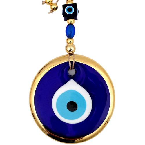 Candymosa 4.3" Turkish Evil Eye Decor Ornament Gold - Evil Eye Wall Hanging in a Box - Home Protection Charm Evil Eye Wall Decor - Turkish Nazar Amulet