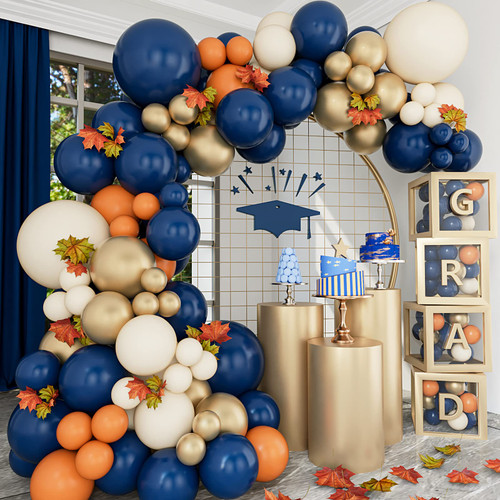 Navy Blue and Orange Balloons Garland Arch Kit, Ivory White, Metallic Gold, Double Stuffed Burnt Orange Balloon Garland Kit for Graduation, Birthday Party, Baby Shower, Thanksgiving Fall Decorations Navy Blue and Orange Balloons Garland Arch Kit, Ivory White, Metallic Gold, Double Stuffed Burnt Orange Balloon Garland Kit for Graduation, Birthday Party, Baby Shower, Thanksgiving Fall Decorations