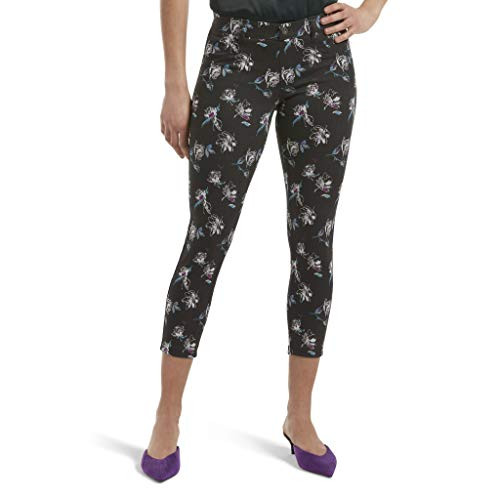 HUE Women's Essential Denim Jean Capri Leggings, Assorted, Abstract Floral/black L