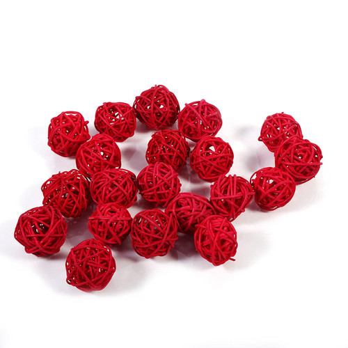 Hapivida 20Pcs Decorative Rattan Balls, 1.2inch Small Party Wicker Balls Bird Toy Rattan Balls, Decorative Twig Orbs Spheres Bowl Fillers Vase Fillers Home Decor,Red