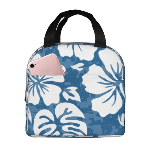 Reusable Lunch Tote Bag Aloha Hawaiian Floral Pattern Insulated Lunch Bag Durable Cooler Lunch Box
