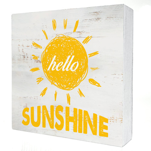 Farmhouse Hello Sunshine Wood Box Sign Home Decor Rustic Spring Wooden Box Sign Block Plaque for Wall Tabletop Desk Home Decoration