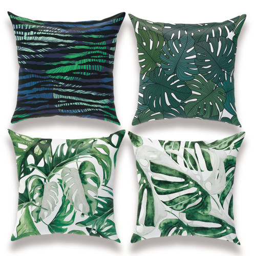 Palm Leaves Throw Pillow Covers, Pillow Covers 18x18, Set of 4 Tropical Monstera Leaves Pillowcase, Decorative Pillow Covers Cushion Covers for Couch, Bed, Sofa, Car Seat, Chair, Bedroom, Home Decor