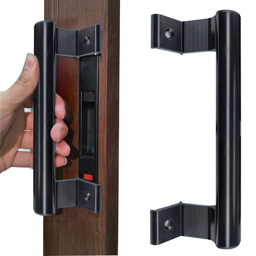 Young Dance Sliding Door Handle 8" Aluminum Alloy Sliding Glass Door Pull - Patio Door Handle Fits 6-5/8 in Mounting Holes for Old or Damaged Door Pull - Perfect for Patio and Glass Doors (Black)