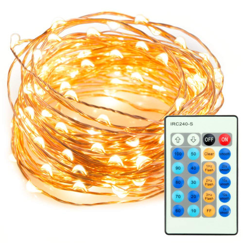 LED Fairy Lights with Remote Control, Dimmable Fairy LED String Lights, Waterproof Copper Lights for Christmas, Bedroom, Birthday, Wedding, Party, Warm White (99FT)