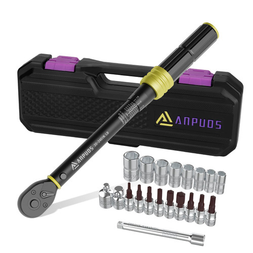 ANPUDS 1/4 Inch Drive Click Torque Wrench Set, 20-240in.lb/2.3-27.1Nm, 21pcs Bike Torque Wrench, Small Lightweight Inch Pound Torque Wrench, 72-Tooth Dual-Direction Adjustable Bicycle Maintenance Kit ANPUDS 1/4 Inch Drive Click Torque Wrench Set, 20-240in.lb/2.3-27.1Nm, 21pcs Bike Torque Wrench, Small Lightweight Inch Pound Torque Wrench, 72-Tooth Dual-Direction Adjustable Bicycle Maintenance Kit