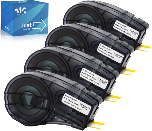 Weemay Self-Laminating Vinyl Wire Label Compatible for M21-750-427 Black on White Wire and Cable Labels Tape, 0.75" W x 14' L (19.05mm x 4.27m), 4 Pack
