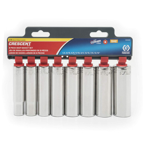 Crescent 8 Pc. 1/2" Drive 6 Point Deep SAE Socket Set - CSAS2N