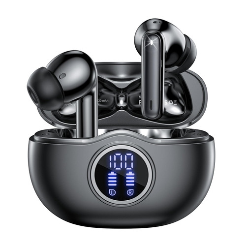 Wireless Earbuds Bluetooth 5.3 Headphones 40 Hrs Playtime with LED Display, Deep Bass Stereo and Noise Cancelling Bluetooth Ear Buds IP7 Waterproof Wireless Earphones with Mic for iPhone Android Black