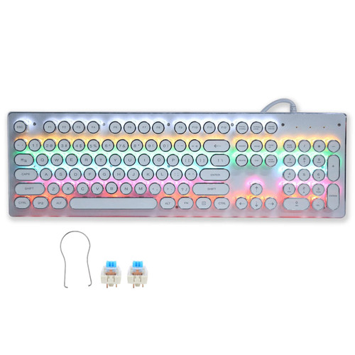 Acogedor Mechanical Gaming Keyboard, Retro Steampunk Typewriter Style Keyboard, 104 Keys USB Wired Mixed Light Backlit Keyboard with Round Keycaps(White)