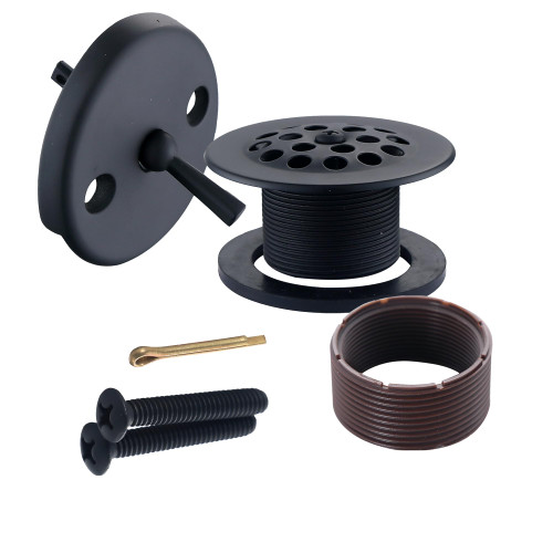 BRISWARE Bathtub Trip Lever Bath Drain Stopper Replacement with Two Hole Overflow Face Plate in Matte Black Finish