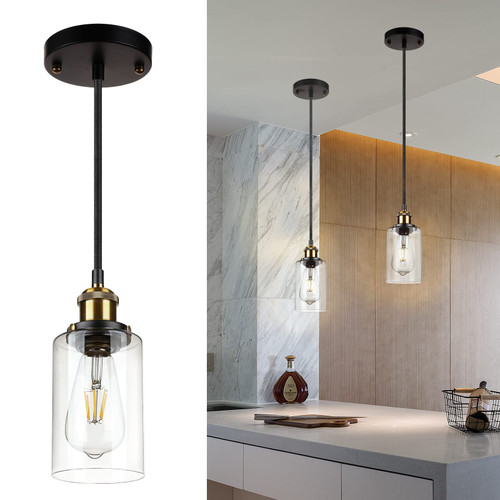 Frideko Glass Pendant Lights Kitchen Island Cylinder Black Pendant Light Fixtures Modern Pendant Lighting for Kitchen Island Hanging Ceiling Light Adjustable Hanging Light with Clear Glass Shade Frideko Glass Pendant Lights Kitchen Island Cylinder Black Pendant Light Fixtures Modern Pendant Lighting for Kitchen Island Hanging Ceiling Light Adjustable Hanging Light with Clear Glass Shade