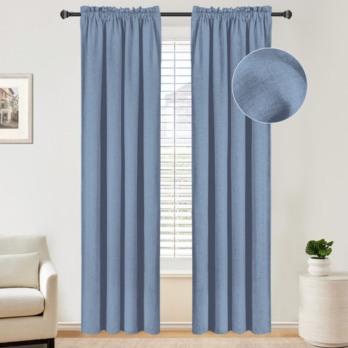100% Blackout Shield Linen Blackout Curtains 96 Inches Long 2 Panels Set, Blackout Curtains for Bedroom/Living Room, Thermal Insulated Rod Pocket Window Curtains & Drapes, 50W X 96L, Blue