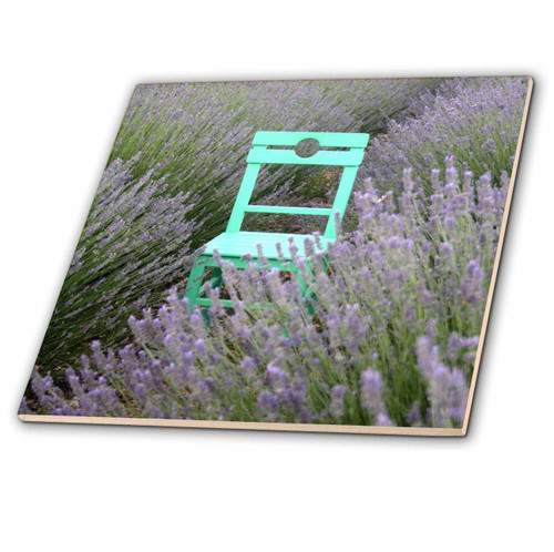 3dRose Green Chair in A Lavender Field Photograph - Tiles (ct-365817-3)