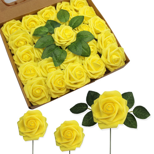 JOYLEX Artificial Flowers Realistic Roses, 50pcs Real Looking Fake Roses with Stem for DIY Wedding Bouquets Centerpieces Bridal Shower Party Home Romantic Decorations (Yellow) JOYLEX Artificial Flowers Realistic Roses, 50pcs Real Looking Fake Roses with Stem for DIY Wedding Bouquets Centerpieces Bridal Shower Party Home Romantic Decorations (Yellow)