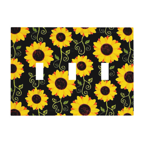 3 Gang Wall Plate Sunflower Floral Triple Toggle Light Switch Cover Light Plug Outlet Covers For Bedroom Kitchen Home Decor