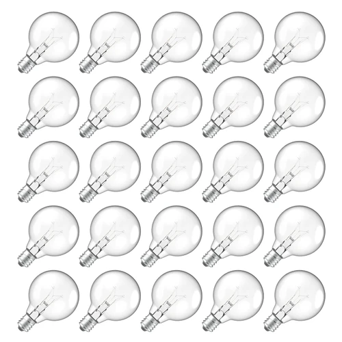 Meconard G40 Replacement Light Bulbs, E12 Candelabra Screw Base 5watt Dimmable Clear Glass Globe Incandescent Bulbs for Indoor Outdoor String Lights,Warm White,25Pack