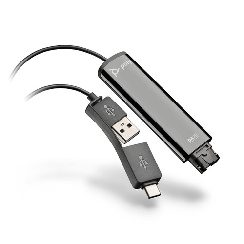 Poly - DA75 USB-A/USB-C digital adapter (Plantronics) - Works with Poly Call Center Quick Disconnect (QD) Headsets - Acoustic Hearing Protection -Works with Avaya, Genesys,&Cisco call center platforms
