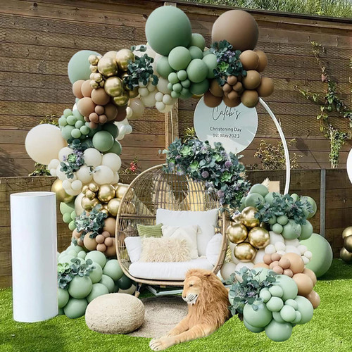 Sage Green Balloon Garland Arch Kit 140PCS, UniStylar Jungle Safari Wild Woodland Balloon Arch with Olive Green Coffee Brown nude Gold White Balloons for Baby Shower Wedding Birthday Party Decoration